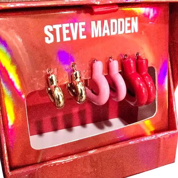 Steve Madden Heart Hoop Earring Set - Picture 2 of 6